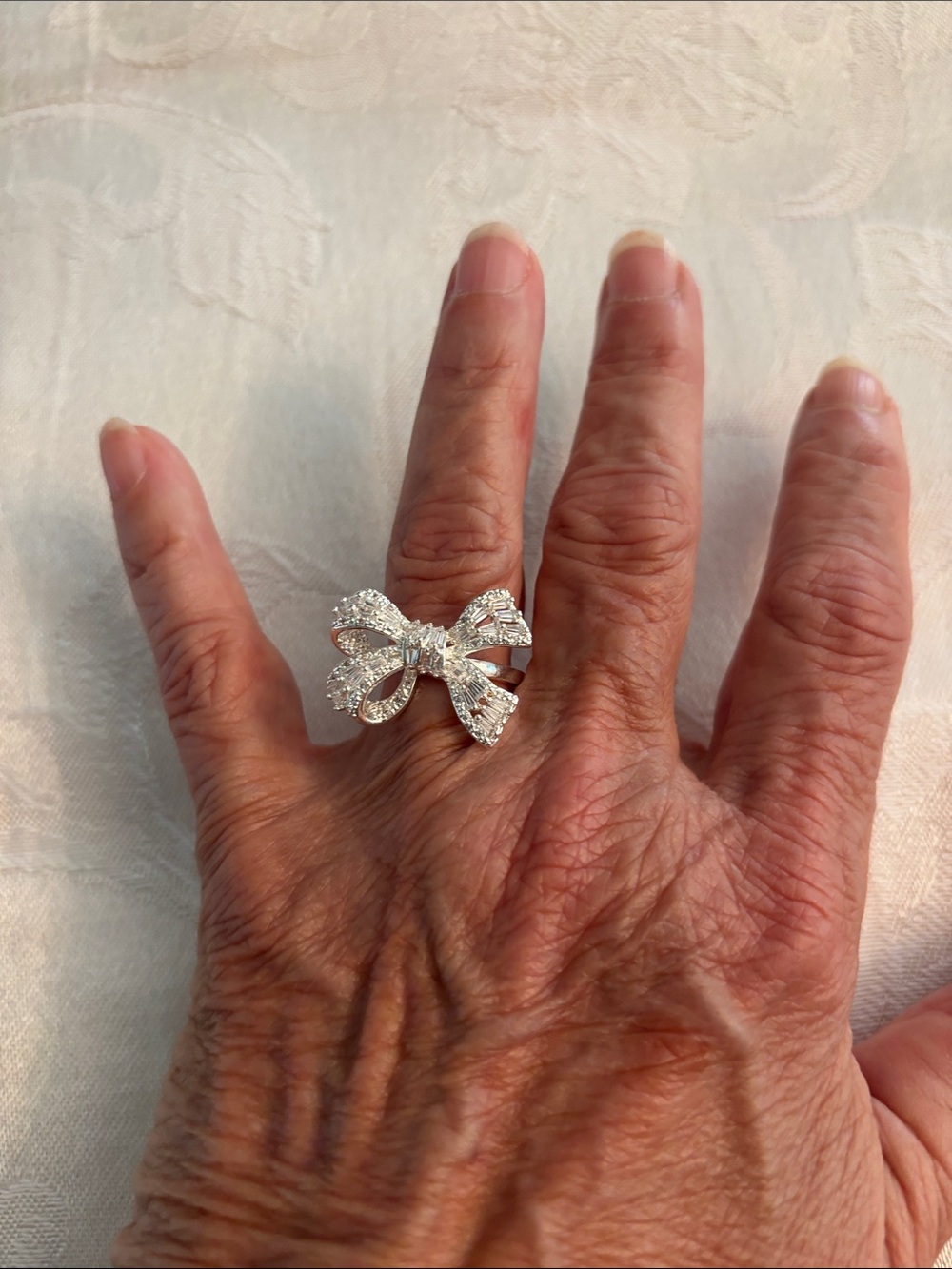 Elegant Silver colored Bow Crystal Ring - Women's Jewelry